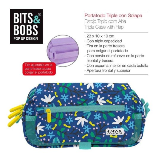 Estuche Escolar Triple ColePack EcoDesign Grafoplás con Material Incluido Blue Garden