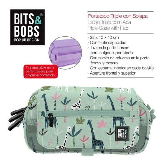 Estuche Portatodo Triple Grafoplás Bits and Bobs Design Jungle