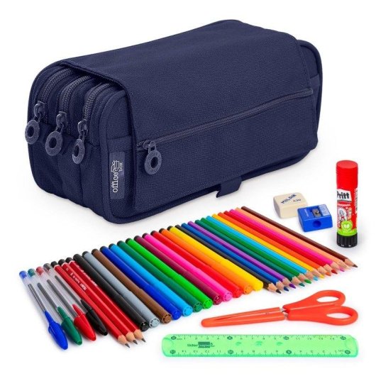 Astuccio Triplo Colepack Eco Officebox con Materiale Scolastico Incluso Blu Marina
