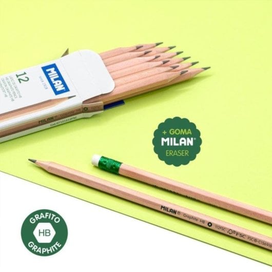 Matite in Grafite HB con Gomma Milan - Scatola 12 - Legno Certificato FSC®