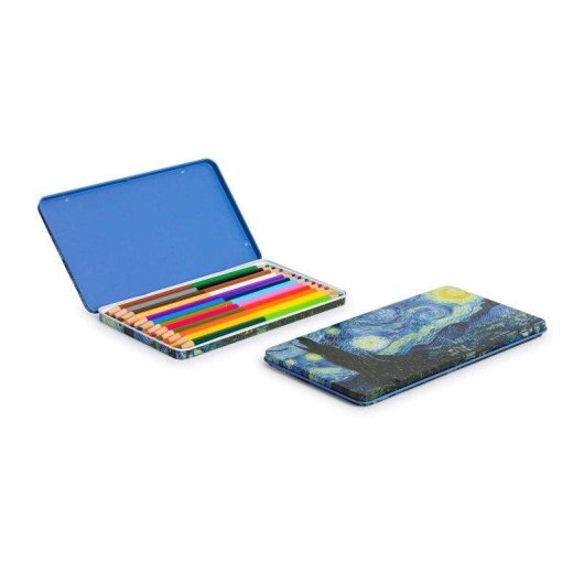 Caja Metálica con 12 Lápices de Doble Punta Javier Noche Estrellada