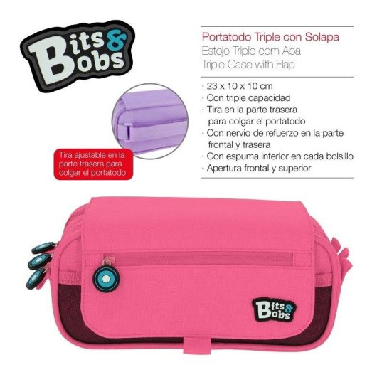 Estuche Triple ColePack BitsBobs con Material Escolar Incluido Rosa
