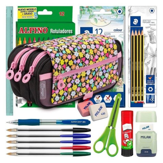 Borsa Triple Officebox Flowers con Materiale Scolastico Incluso