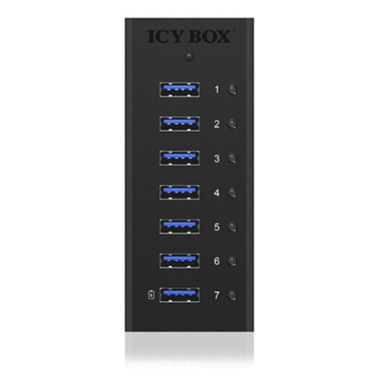 Hub ICY BOX 7 puertos 5000 Mbit/s IB-AC618 aluminio negro con alimentación DC