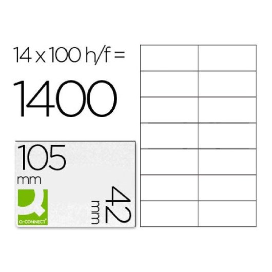 Etiquetas Adhesivas Q-Connect KF10655 A4 14 Etiquetas 105x42 mm Copia Laser Inkjet