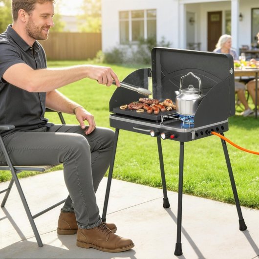 Outsunny Barbacoa De Gas Portátil 2 En 1 7 Kw Con Patas Desmontables