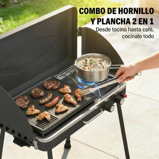Outsunny Barbacoa De Gas Portátil 2 En 1 7 Kw Con Patas Desmontables