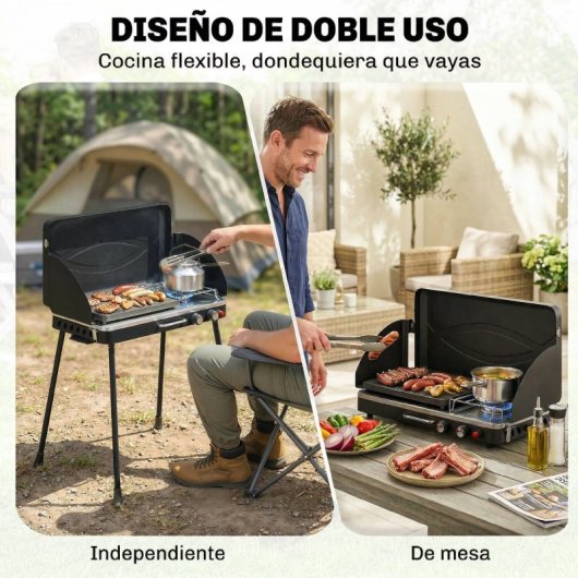 Outsunny Barbacoa De Gas Portátil 2 En 1 7 Kw Con Patas Desmontables