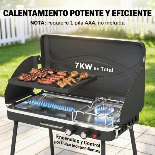 Outsunny Barbacoa De Gas Portátil 2 En 1 7 Kw Con Patas Desmontables
