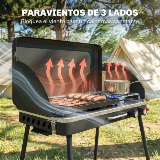 Outsunny Barbacoa De Gas Portátil 2 En 1 7 Kw Con Patas Desmontables