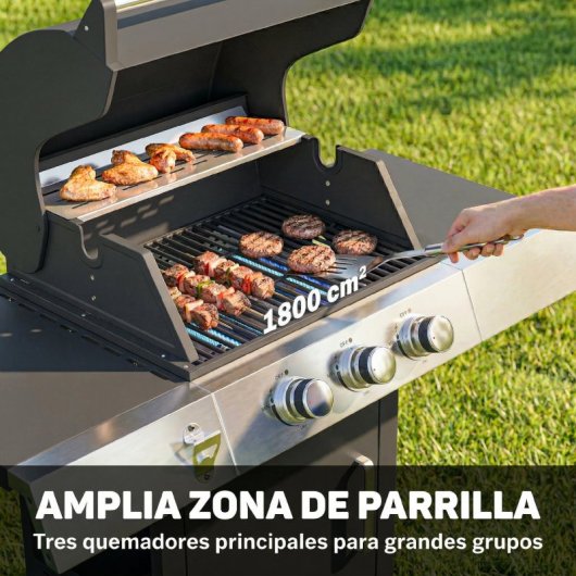 Outsunny Barbacoa De Gas Con 3 Quemadores 8,1 Kw Termómetro Mesas Laterales