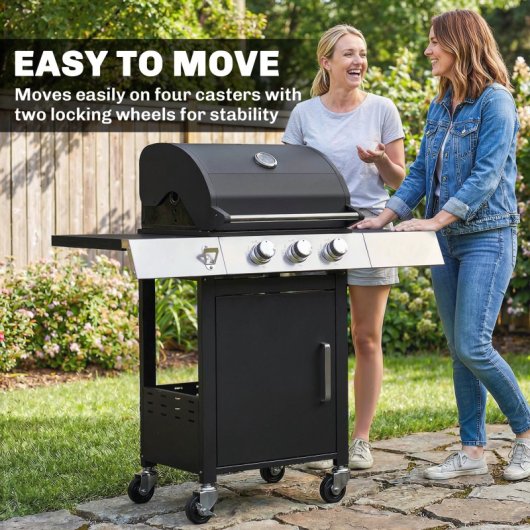 Outsunny Barbacoa De Gas Con 3 Quemadores 8,1 Kw Termómetro Mesas Laterales