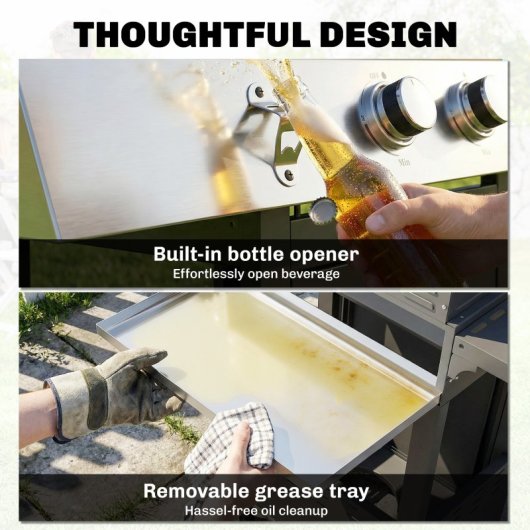 Outsunny Barbacoa De Gas Con 3 Quemadores 8,1 Kw Termómetro Mesas Laterales