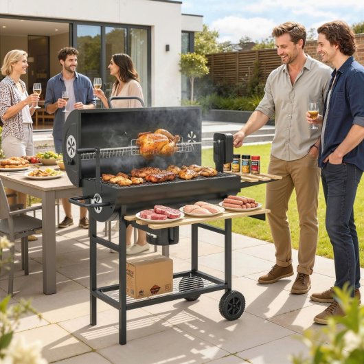 Outsunny Barbacoa De Carbón Portátil Con Asador Eléctrico Estantes Plegables