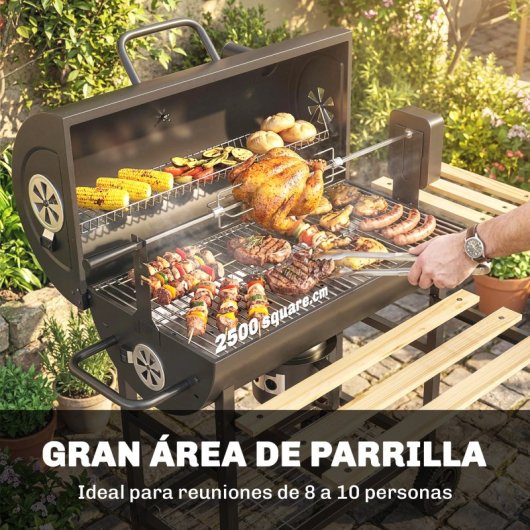 Outsunny Barbacoa De Carbón Portátil Con Asador Eléctrico Estantes Plegables