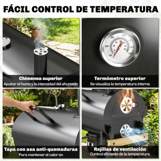 Outsunny Barbacoa De Carbón Portátil Con Asador Eléctrico Estantes Plegables
