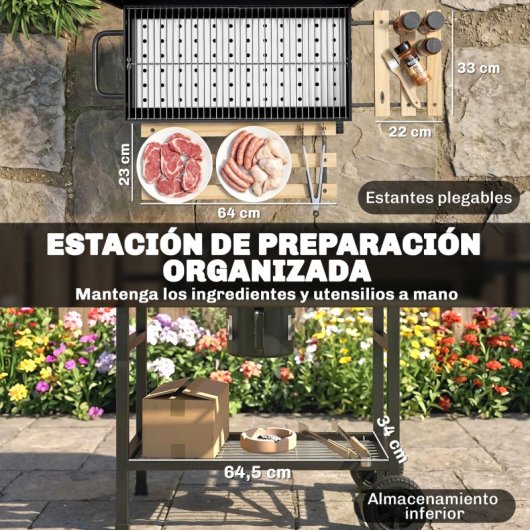 Outsunny Barbacoa De Carbón Portátil Con Asador Eléctrico Estantes Plegables