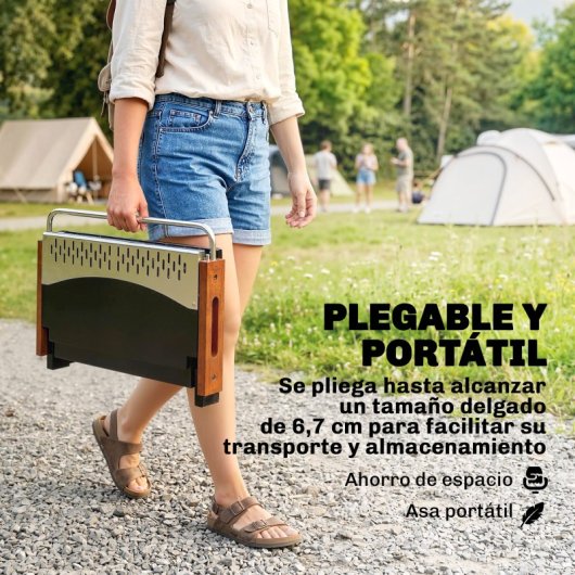 Outsunny Barbacoa De Carbón Plegable 50,5x34x33 Cm Con Bandeja Extraíble