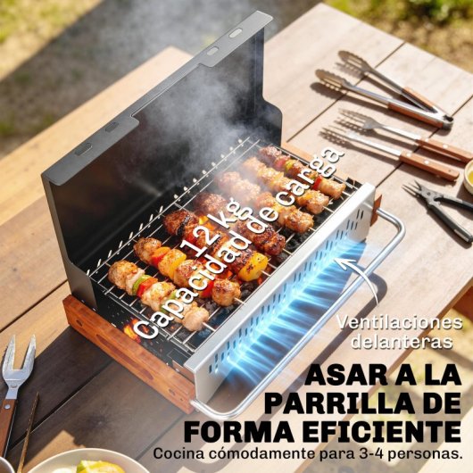 Outsunny Barbacoa De Carbón Plegable 50,5x34x33 Cm Con Bandeja Extraíble
