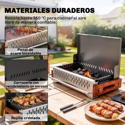 Outsunny Barbacoa De Carbón Plegable 50,5x34x33 Cm Con Bandeja Extraíble