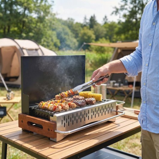 Outsunny Barbacoa De Carbón Plegable 50,5x34x33 Cm Con Bandeja Extraíble