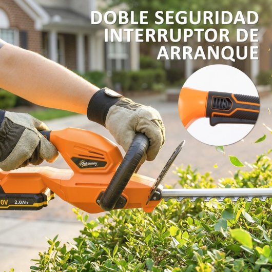 Outsunny Cortasetos Eléctrico Con Batería De 2000mah Y Cuchilla De 51 Cm Naranja