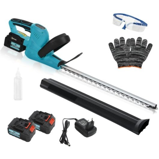 Outsunny Cortasetos Eléctrico Con 2 Baterías De 4000mah Y Cuchilla De 51 Cm Azul