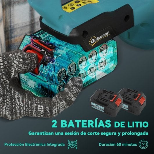 Outsunny Cortasetos Eléctrico Con 2 Baterías De 4000mah Y Cuchilla De 51 Cm Azul