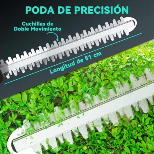 Outsunny Cortasetos Eléctrico Con 2 Baterías De 4000mah Y Cuchilla De 51 Cm Azul