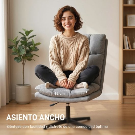 Homcom Butaca De Salón Giratorio 360° Altura Ajustable Asiento Ancho Gris Claro
