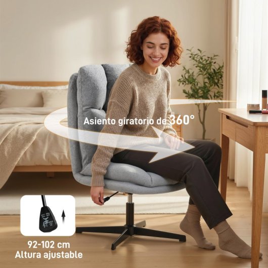 Homcom Butaca De Salón Giratorio 360° Altura Ajustable Asiento Ancho Gris Claro