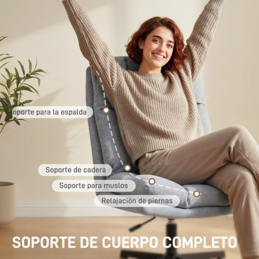 Homcom Butaca De Salón Giratorio 360° Altura Ajustable Asiento Ancho Gris Claro