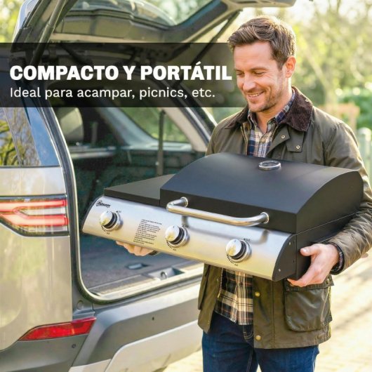 Outsunny Barbacoa De Gas Bbq Gas Con 3 Quemadores 7,5 Kw Con Plancha Negro