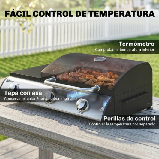 Outsunny Barbacoa De Gas Bbq Gas Con 3 Quemadores 7,5 Kw Con Plancha Negro