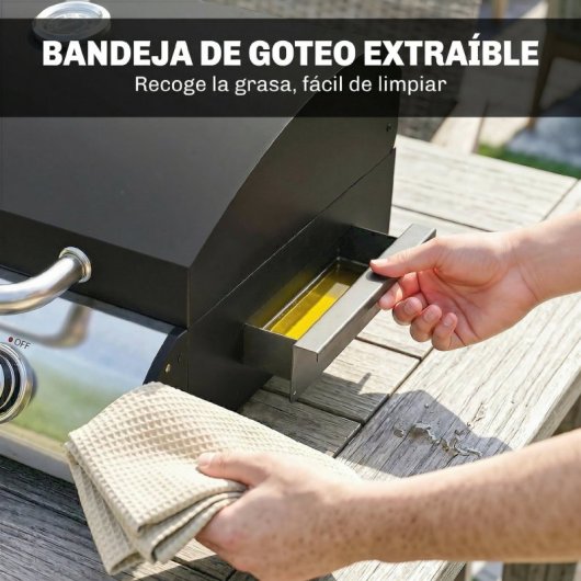 Outsunny Barbacoa De Gas Bbq Gas Con 3 Quemadores 7,5 Kw Con Plancha Negro