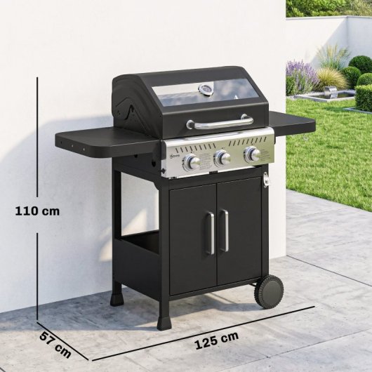 Outsunny Barbacoa De Gas Con 3 Quemadores 7,5 Kw Termómetro Mesas Laterales