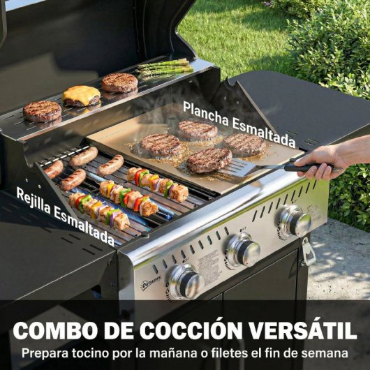 Outsunny Barbacoa De Gas Con 3 Quemadores 7,5 Kw Termómetro Mesas Laterales