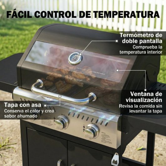 Outsunny Barbacoa De Gas Con 3 Quemadores 7,5 Kw Termómetro Mesas Laterales
