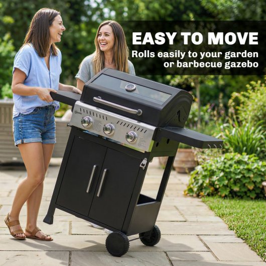 Outsunny Barbacoa De Gas Con 3 Quemadores 7,5 Kw Termómetro Mesas Laterales