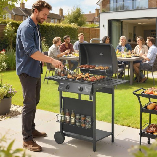 Outsunny Barbacoa De Gas Bbq Gas Con 2 Quemadores 5 Kw Con Termómetro
