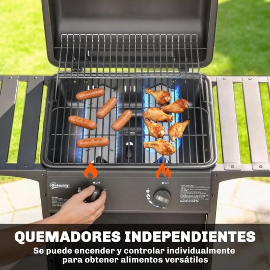 Outsunny Barbacoa De Gas Bbq Gas Con 2 Quemadores 5 Kw Con Termómetro