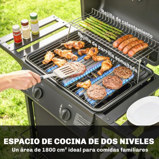 Outsunny Barbacoa De Gas Bbq Gas Con 2 Quemadores 5 Kw Con Termómetro