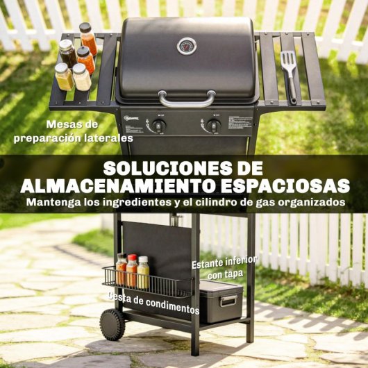 Outsunny Barbacoa De Gas Bbq Gas Con 2 Quemadores 5 Kw Con Termómetro