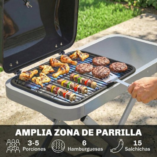 Outsunny Barbacoa De Gas Plegable Con Quemador 2,5 Kw Con Ruedas Mesa Lateral