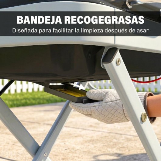 Outsunny Barbacoa De Gas Plegable Con Quemador 2,5 Kw Con Ruedas Mesa Lateral