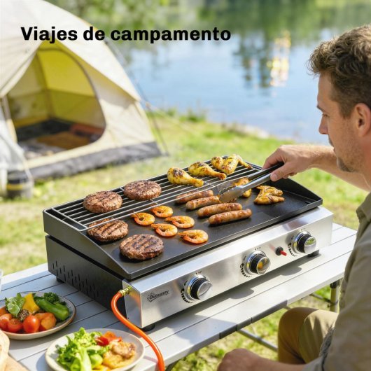 Outsunny Barbacoa De Gas Con 3 Quemadores 7,5 Kw Plancha Rejilla Calentadora