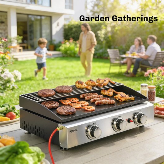 Outsunny Barbacoa De Gas Con 3 Quemadores 7,5 Kw Plancha Rejilla Calentadora