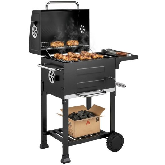 Outsunny Barbacoa De Carbón Con Termómetro Parrilla De Acero Estante Y Ruedas