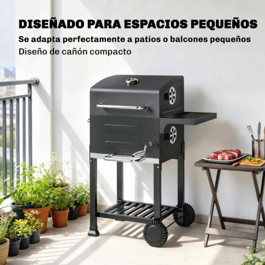 Outsunny Barbacoa De Carbón Con Termómetro Parrilla De Acero Estante Y Ruedas