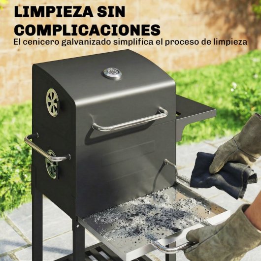 Outsunny Barbacoa De Carbón Con Termómetro Parrilla De Acero Estante Y Ruedas